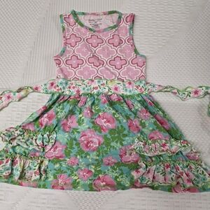 Floral Pink and Green Kids Dress